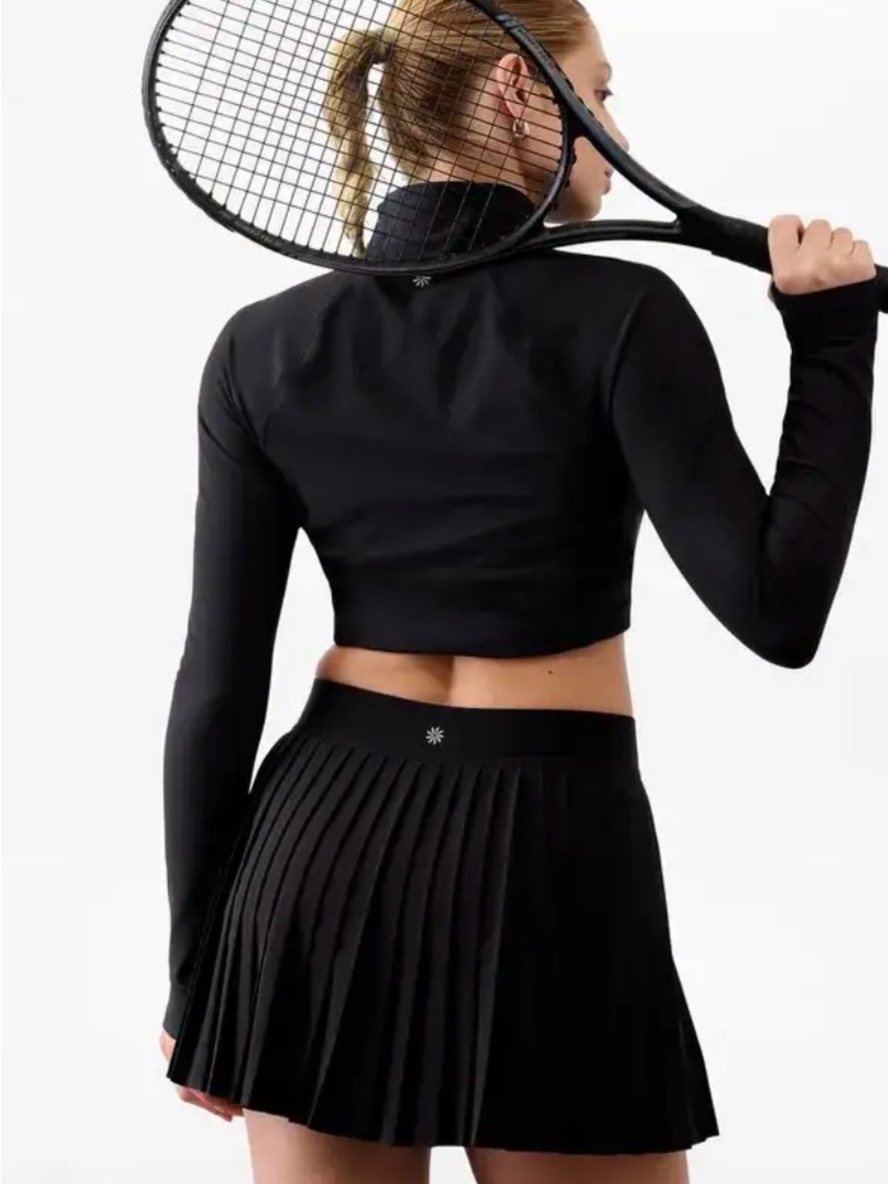 Athleta Black Pleated Tennis Skort with Logo Waistband